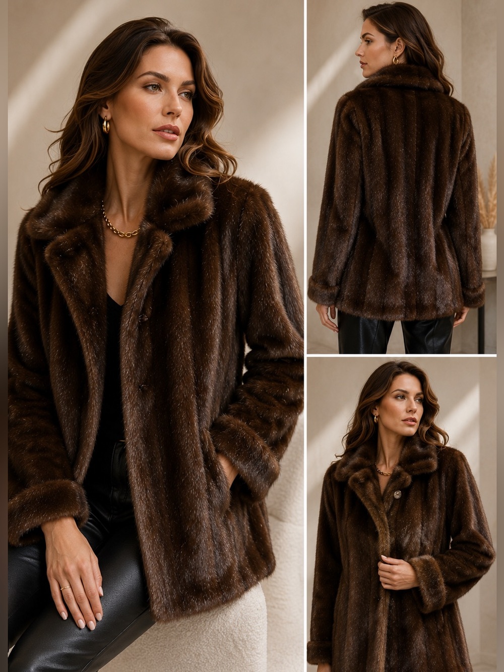 Donna Salyers Fabulous Furs Brown Faux Sable Coat Jacket L Luxury Vintage